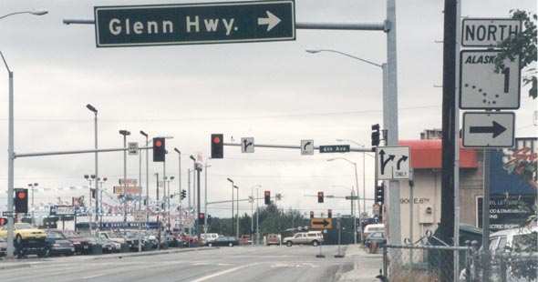 Ingra Street northbound @ 6th Avenue in downtown Anchorage