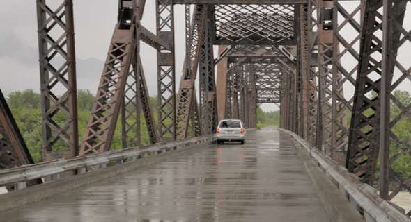 Bridge deck, with SUV on left