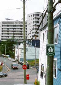Old Trans-Canada Highway route marker, in Signal Hill neighbourhood of St. John's