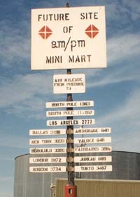 Humorous 'Future am/pm Mini-Mart' sign in Deadhorse