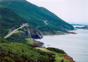 Cabot Trail rolling along the west Cape Breton coast, ocean on right