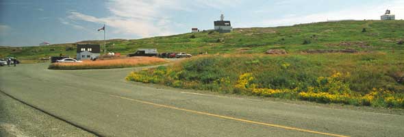 Cape Spear parking lot, with lighthouses in the background
