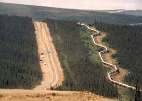 Pipeline zigzagging along highway