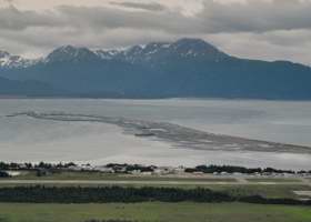 Overview of Homer Spit in Kachemak Bay, from Skyline Dr. north of downtown Homer