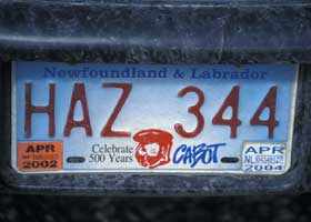 Newfoundland/Labrador licence plate variation -- 500th anniversary of Cabot landing