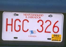 Standard Newfoundland/Labrador licence plate